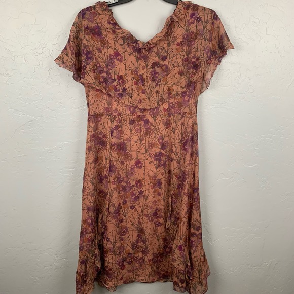 Sundance Silk Dress Floral Pink Ruffles Flutter Sleeve Fully Lined Size 12 - Picture 2 of 7